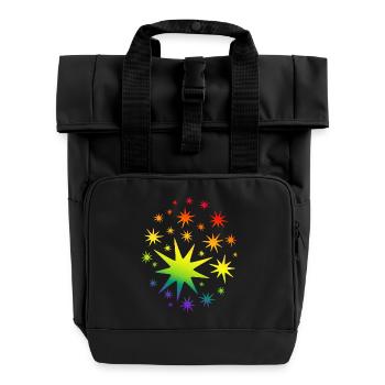 Colorful Stars Rainbow Gradient - Roll Top Backpack with Two Handles - black - Front