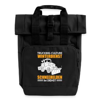 Schneepflug TRUCKING CULTURE WINTERDIENST Lustig - Rolltop Rucksack mit zwei Griffen - Schwarz - Vorne
