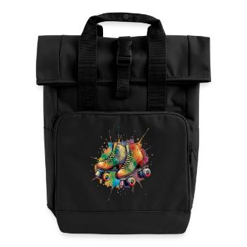 Roller Skates - Retro Urban Sports Illustration - Roll Top Backpack with Two Handles - black - Front