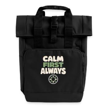 Calmness beats panic, lifestyle, - Roll Top Backpack with Two Handles - black - Front