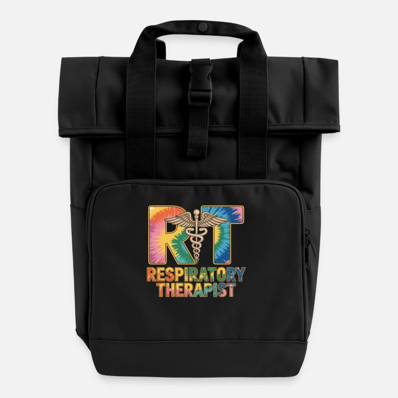Respiratory Therapist Tie-Dye - Roll Top Backpack with Two Handles - black