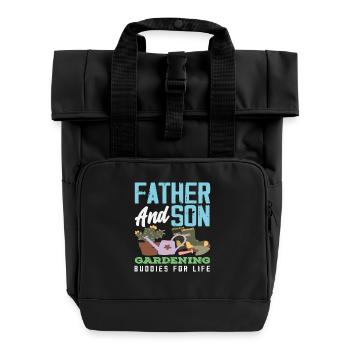 Father Son Plant Lover Gardening - Roll Top Backpack with Two Handles - black - Front