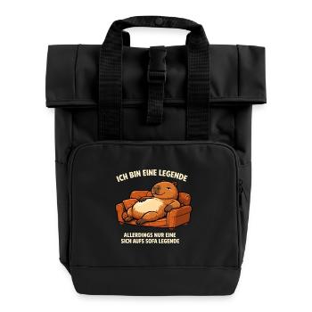 Sofa-Legende: entspannter Capybara  - Rolltop Rucksack mit zwei Griffen - Schwarz - Vorne
