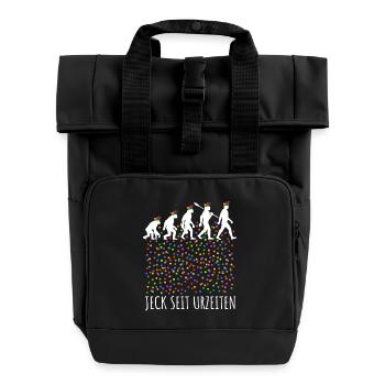 Homo Karnevalis | Jeck seit Urzeiten, Fastnacht - Rolltop Rucksack mit zwei Griffen - Schwarz - Vorne