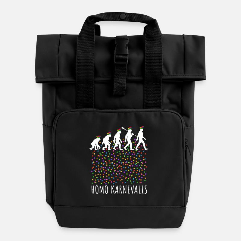 Homo Carnival | Evolution of Fools, Shrovetide - Roll Top Backpack with Two Handles - black