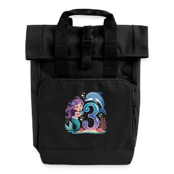 Mermaid 3rd Birthday 3 Years - Roll Top Backpack with Two Handles - black - Front