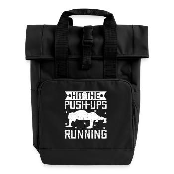Gym Junkies Hit The Push-Ups Running Calisthenics - Rolltop Rucksack mit zwei Griffen - Schwarz - Vorne