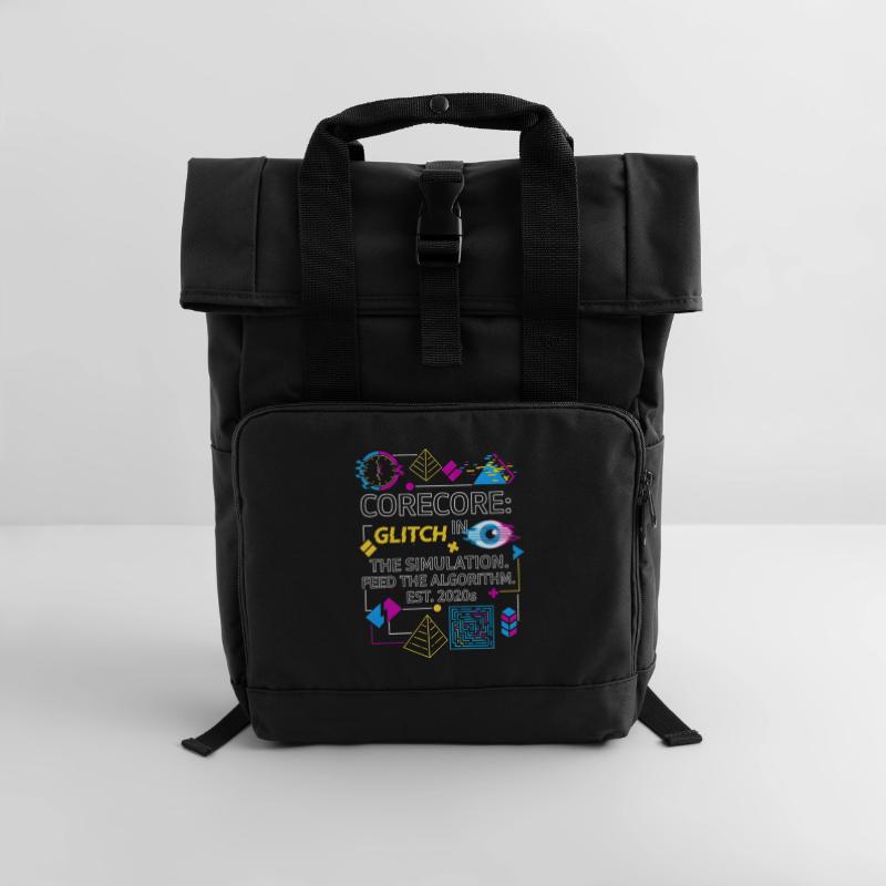 Corecore Glitch Simulation Algorithm Collage Rolltop Rucksack mit zwei Griffen