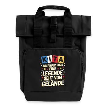 KIta Abgänger Abschied Abschluss Abschlussgeschenk - Rolltop Rucksack mit zwei Griffen - Schwarz - Vorne