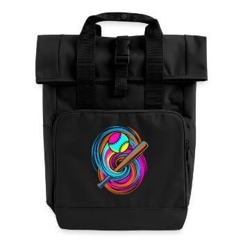 Baseball bat and ball - Roll Top Backpack with Two Handles - black - Front