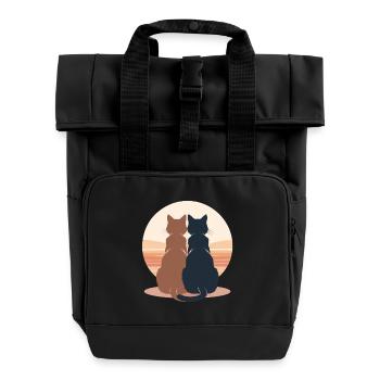 Zwei Katzen am Sonnenuntergang - Rolltop Rucksack mit zwei Griffen - Schwarz - Vorne