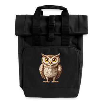 Kuschelige WaldEule mit großen Augen - Rolltop Rucksack mit zwei Griffen - Schwarz - Vorne
