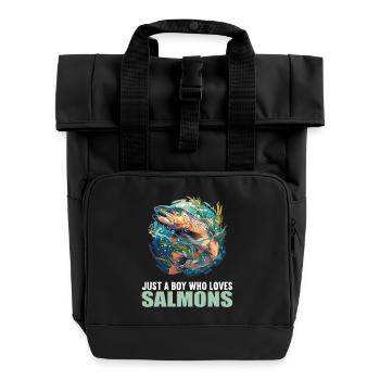 Lachse Lachs - Rolltop Rucksack mit zwei Griffen - Schwarz - Vorne