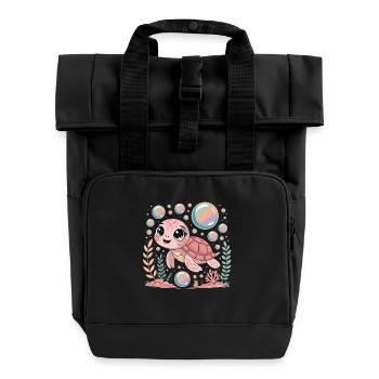 Cute Baby Sea Turtle Underwater With - Roll Top Backpack with Two Handles - black - Front