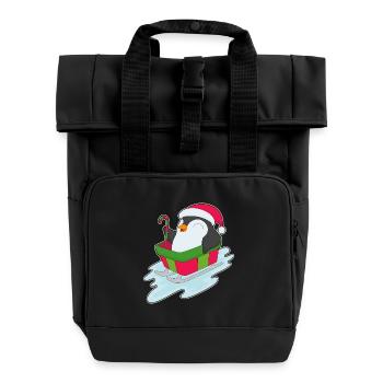 Penguin Christmas Sleigh - Roll Top Backpack with Two Handles - black - Front