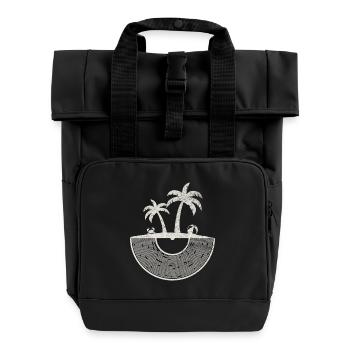 Tropical Vinyl Island Sunset Art - Rolltop Rucksack mit zwei Griffen - Schwarz - Vorne