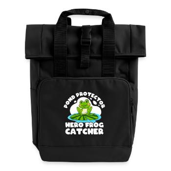 Frog Catcher Pond Protector Frog - Roll Top Backpack with Two Handles - black - Front