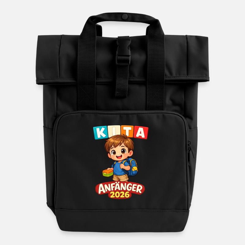 Débutants en crèche 2026 | Enfant mignon de maternelle - Sac à dos Roll Top à deux anses - noir
