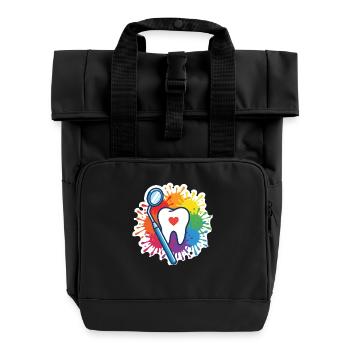 Dent colorée avec cœur et miroir dentaire - Sac à dos Roll Top à deux anses - noir - Devant