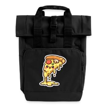 Kawaii Käse-Pizza Slice - Rolltop Rucksack mit zwei Griffen - Schwarz - Vorne