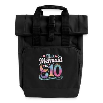 Meerjungfrau 10. Geburtstag 10 Jahre - Rolltop Rucksack mit zwei Griffen - Schwarz - Vorne