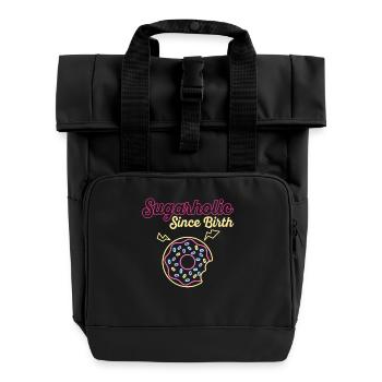 Neon Sugar Donut Since Birth - Roll Top Backpack with Two Handles - black - Front