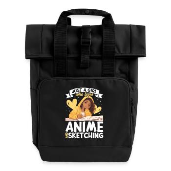 Nur Ein Mädchen, Das Anime Liebt Und Afro Zeichnet - Rolltop Rucksack mit zwei Griffen - Schwarz - Vorne