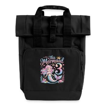Mermaid 3rd Birthday 3 Years - Roll Top Backpack with Two Handles - black - Front