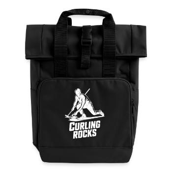 Curling Rocks Winter Sports Silhouette Man - Roll Top Backpack with Two Handles - black - Front