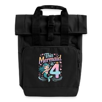 Meerjungfrau 4. Geburtstag 4 Jahre - Rolltop Rucksack mit zwei Griffen - Schwarz - Vorne