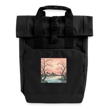 Traditioneller Japanischer Kirschblüten - Rolltop Rucksack mit zwei Griffen - Schwarz - Vorne