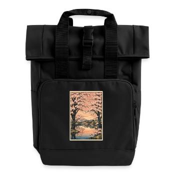 Traditioneller Japanischer Kirschblüten - Rolltop Rucksack mit zwei Griffen - Schwarz - Vorne