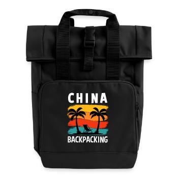 Design rétro de voyage en sac à dos en Chine - Sac à dos Roll Top à deux anses - noir - Devant