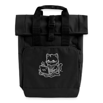 Coder Kawaii Cat Programmer - Roll Top Backpack with Two Handles - black - Front