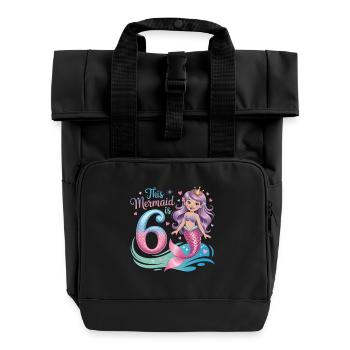Meerjungfrau 6. Geburtstag 6 Jahre - Rolltop Rucksack mit zwei Griffen - Schwarz - Vorne