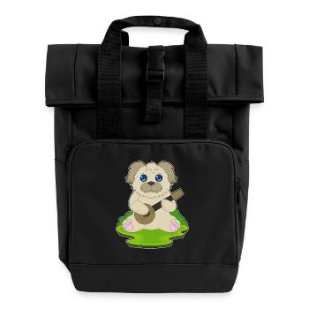 Hund Musiker Gitarre Musik - Rolltop Rucksack mit zwei Griffen - Schwarz - Vorne