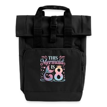 Meerjungfrau 8. Geburtstag 8 Jahre - Rolltop Rucksack mit zwei Griffen - Schwarz - Vorne