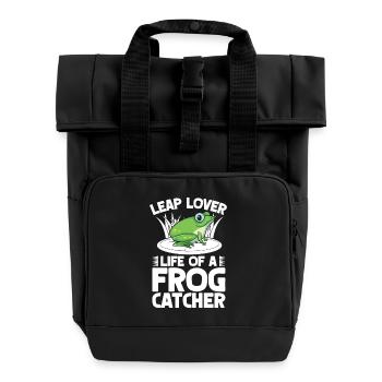 Frog Catcher Leap Lover Frog - Roll Top Backpack with Two Handles - black - Front