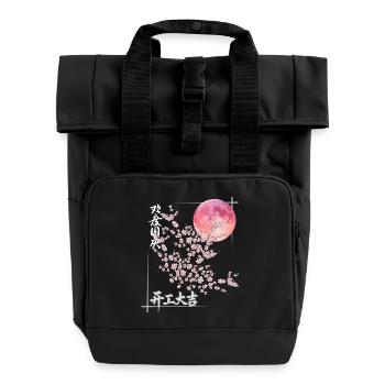 Sakura Mond mit Kirschblüten Glückssymbol - Rolltop Rucksack mit zwei Griffen - Schwarz - Vorne