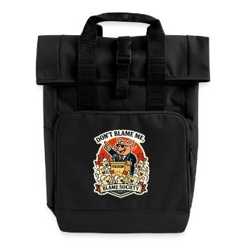 Blame Society Pig Cartoon Tee - Roll Top Backpack with Two Handles - black - Front