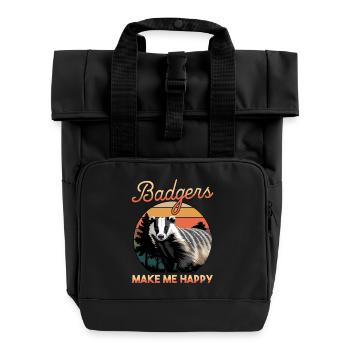 Funny Animal Badger - Roll Top Backpack with Two Handles - black - Front