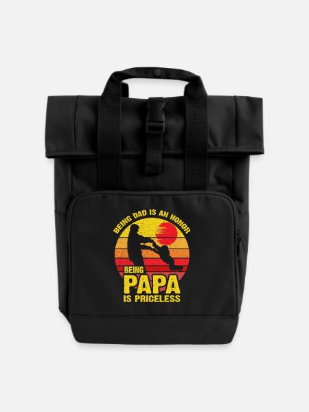 Papa Pride: Priceless Dad Moments - Roll Top Backpack with Two Handles - black