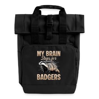 Funny Animal Badger - Roll Top Backpack with Two Handles - black - Front