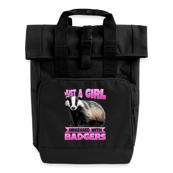 Funny Animal Badger - Roll Top Backpack with Two Handles - black - Front