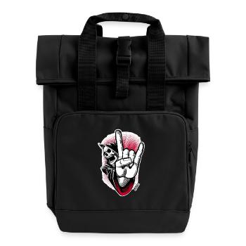 Skeleton Rock Hand Illustration - Roll Top Backpack with Two Handles - black - Front
