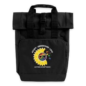Autismus Akzeptanz Sonnenblume Symbol - Rolltop Rucksack mit zwei Griffen - Schwarz - Vorne