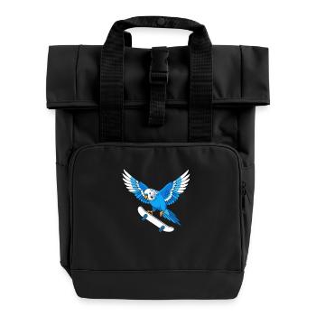 Blue parrot on skateboard - Roll Top Backpack with Two Handles - black - Front