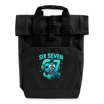 Six Seven Gamer Mascot Italian Brainrot Gaming - Roll Top Backpack with Two Handles - black - Front