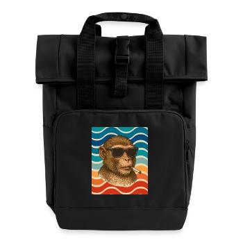 Sunglasses monkey in retro wave pattern - Roll Top Backpack with Two Handles - black - Front