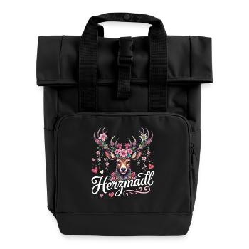 Herzmadl Shirt Damen Trachtenshirt Tracht Oberteil - Rolltop Rucksack mit zwei Griffen - Schwarz - Vorne